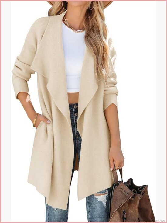 Sweaters - Open Front Cardigan Sweater with Pockets Long Sleeve Knit